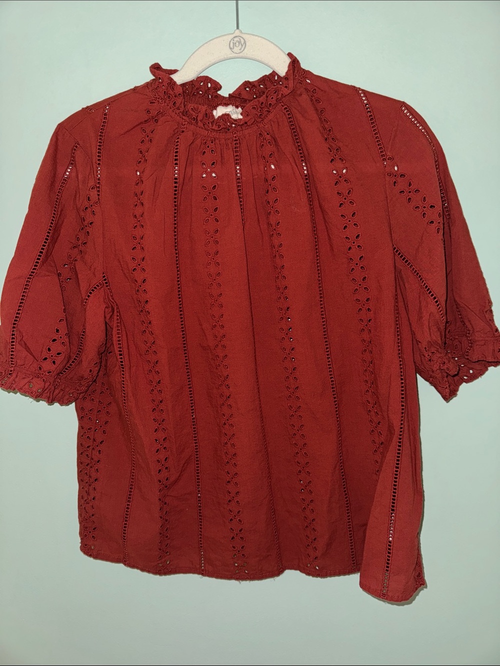 Universal Thread Rust Eyelet Ruffle Neck Blouse